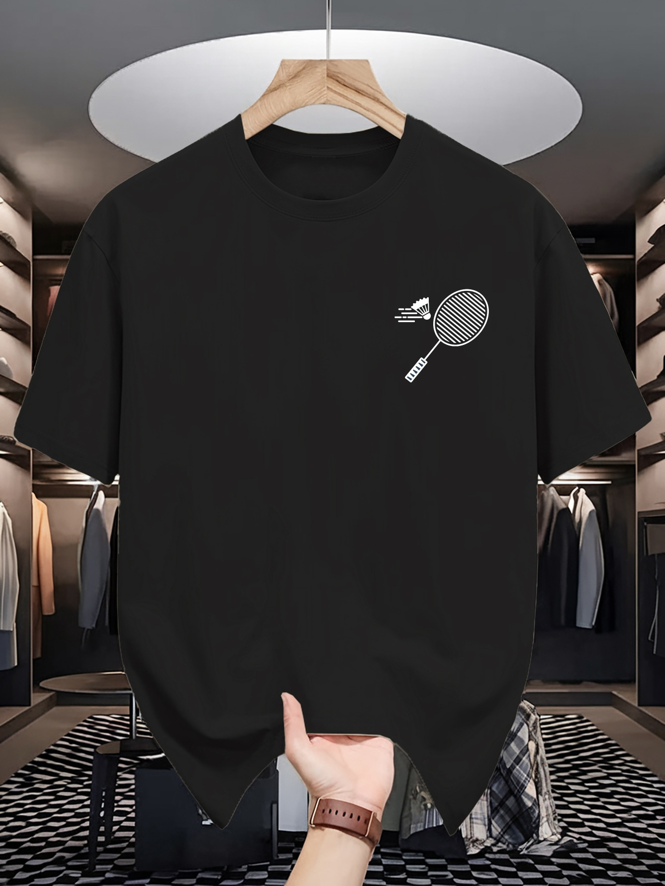 Mens Crew Neck T Shirt Minimal - Badminton Aesthetic ulasan dan harga