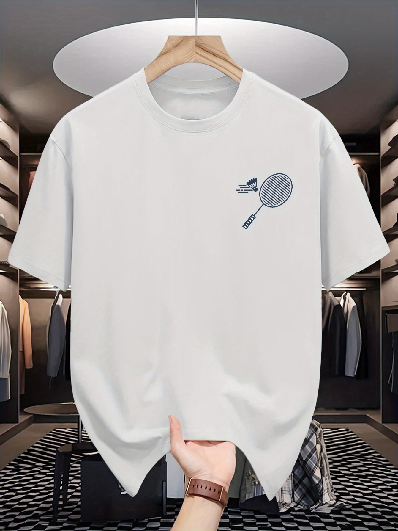 Mens Crew Neck T Shirt Minimal - Badminton Aesthetic ulasan dan harga